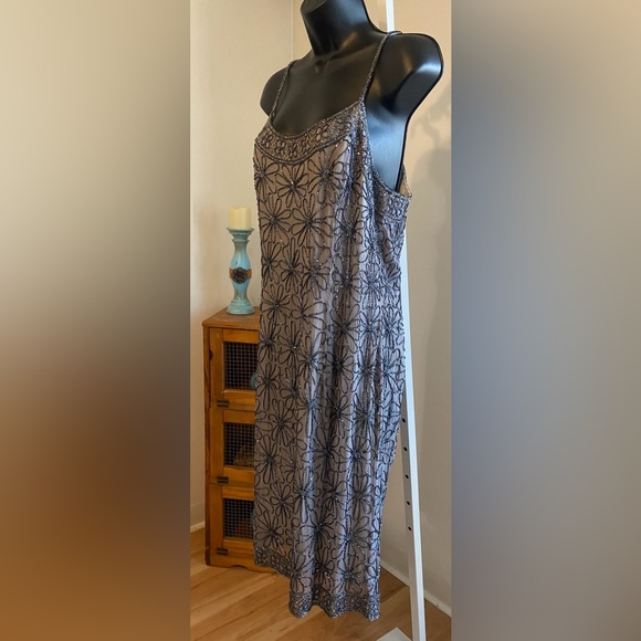 👗Pape’ll Boutique Evening Beaded Sequin Floral Dress. Color: Grey/Blue. Size:14 - Picture 3 of 7